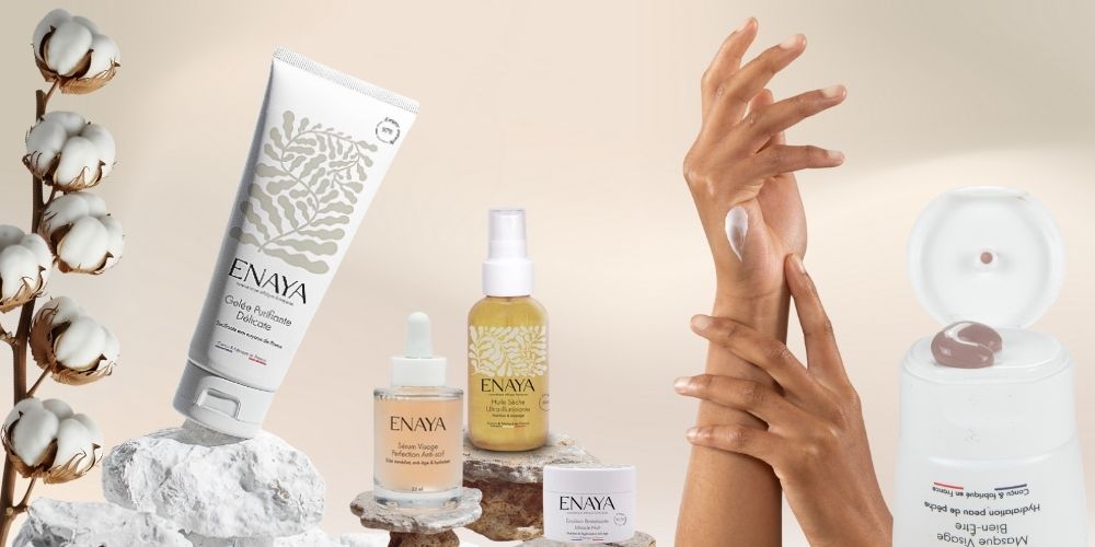 Détail des soins Enaya : produits, textures, application sur peau